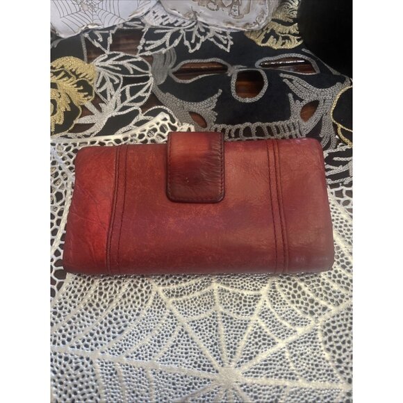 Fossil Vintage Crimson Red Wallet Genuine Leather Tri Fold Snap - Picture 6 of 15